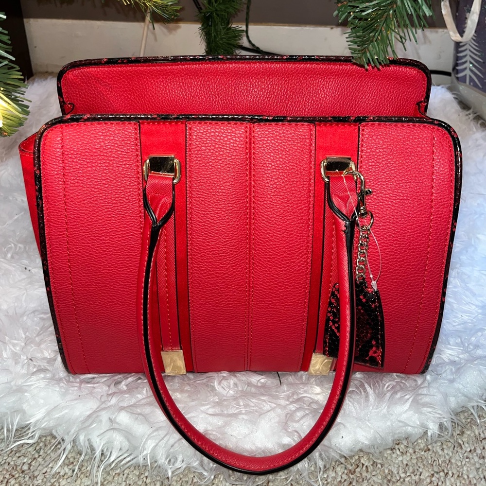 Call It Spring- Red Handbag with Snakeskin Details